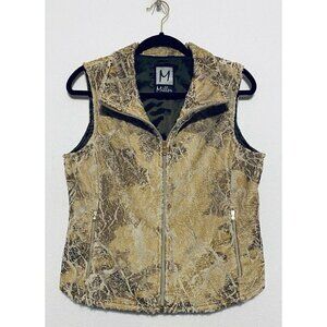 M Miller Vest Womens Medium Brown Metallic Painted Faux Fur Zip Up Pockets Boho